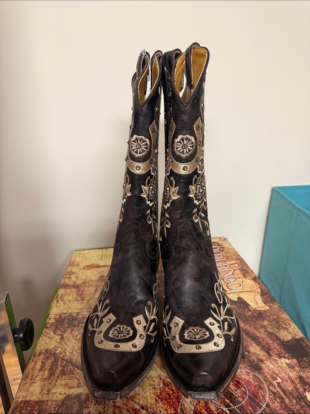 Old Gringo Black and Gold Embroidered Western Boot Decor
